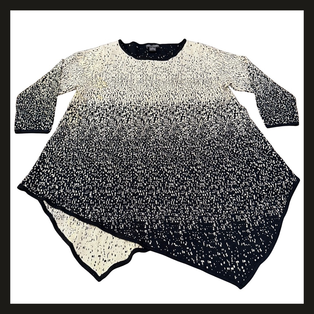 Chelsea & Theodore XL Black White Ombre Asymmetrical Hem Tunic Top NWOT NEW